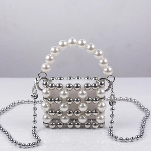 Mini Evening Bag Hand Woven Faux Artificial Pearl Metal Bead Crossbody Handbag Elegant Party Accessory For Women