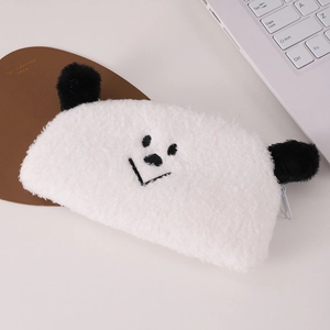Trousse panda mignonne en peluche blanche douce avec grande capacité et fermeture éclair