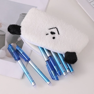 Trousse panda mignonne en polaire blanche avec oreilles noires et fermeture à glissière