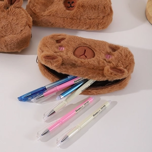 Cute brown plush Capybara pencil case for large capacity stationery storage and school use