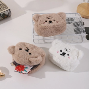 Cute plush bear coin purse set in soft faux fur for makeup and earphone storage