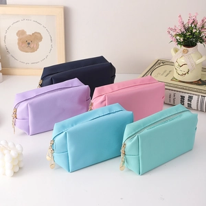 Large Capacity Cross Grain PU Leather Pencil Case Portable Makeup Bag With Gold Zipper For School Office Women Travel Organizer