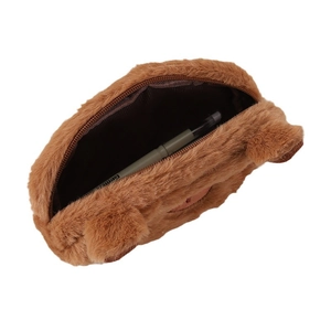 Cute brown plush Capybara pencil case with animal ears and large storage capacity