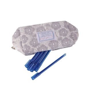 Floral quilted large pencil case in beige and purple flower pattern for stationery