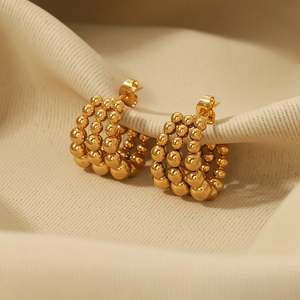Boucles D'oreilles Créoles En Forme De C À Plusieurs Rangs De Perles Acier Inoxydable Plaqué Or 18K Bijoux De Luxe