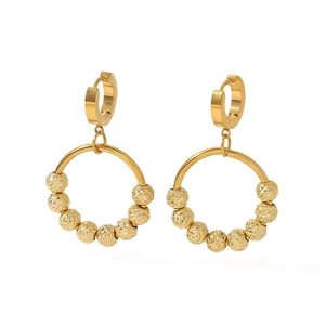 Classic 18K gold plated stainless steel hoop earrings with diamond-cut beads for women