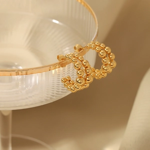 Elegant 18k gold plated double-layer C-shaped beaded stud earrings for women