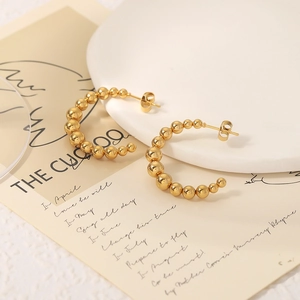 Classic 18K Gold Plated Stainless Steel C Shaped Beaded Stud Earrings Minimalist Fashion Jewelry For Women
