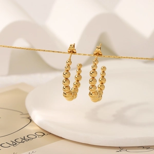 Classic 18k gold plated stainless steel C-shaped beaded hoop earrings for women