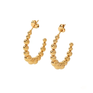 Classic 18k gold plated stainless steel C-shaped beaded hoop earrings for women