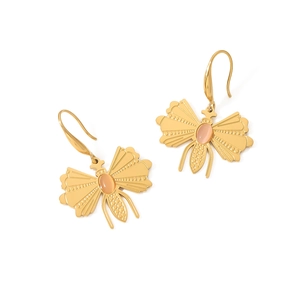 Boucles d'oreilles papillon vintage en or 18 carats avec pendentif en pierre naturelle