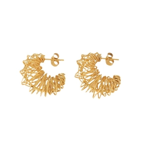 Boucles d'oreilles vintage françaises en acier inoxydable plaqué or 18 carats en forme de C