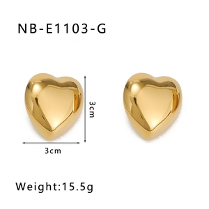 Detail view of 18k gold plated heart earrings with measurements and 15.5g weight display