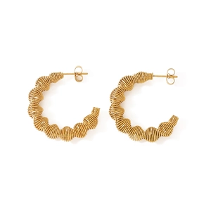 18k gold plated stainless steel C-shape earrings with twisted spiral wire texture