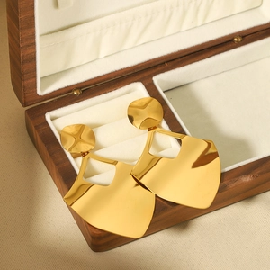 Minimalist 18k gold plated stainless steel hollow geometric drop earrings in a jewelry box
