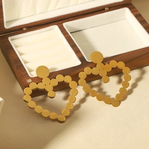 Heart Stud Earrings 18K Gold Plated Stainless Steel Hollow Out Overlapping Disc Large Statement Fashion For Women