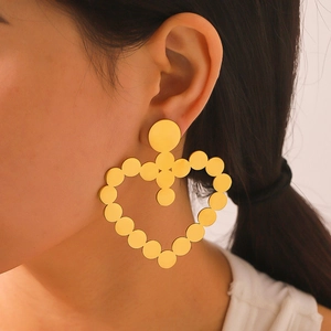 Chunky 18k gold plated stainless steel heart stud earrings with circular disk design