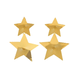18k gold plated stainless steel double star drop earrings with radial starburst texture