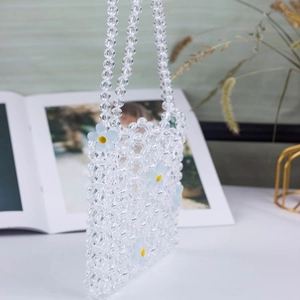 Fashion clear acrylic beaded handbag with blue floral 3D decorations for women