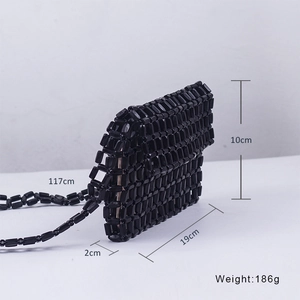 Detailed dimensions of the black acrylic beaded crossbody bag with 117cm strap length