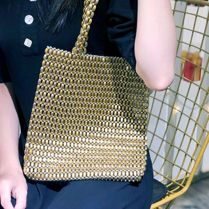 Sac à main artisanal en perles métalliques or et argent pour la mode féminine