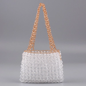 Handmade transparent star-shaped acrylic beaded handbag with orange top handles for women