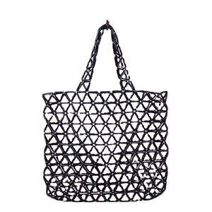 Fashionable black hollow geometric acrylic tote bag with modern architectural cutout design