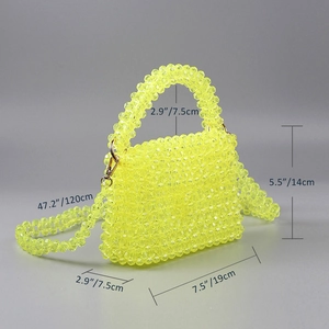 Dimensions détaillées du sac à main en perles acryliques jaunes avec guide des tailles