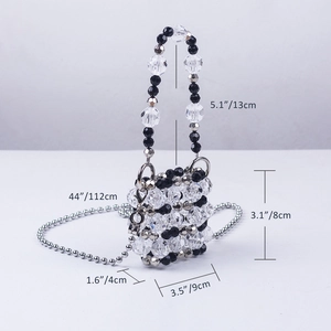 Mini beaded bag measurements showing handle height and compact size details
