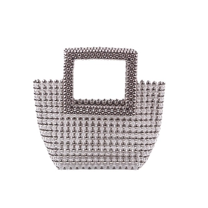 Handmade beaded evening handbag with clear acrylic beads and square handle for women