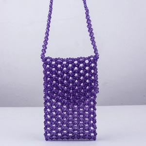 Sac Bandoulière Femme en Perles d'Acrylique Fait Main Tissé Vintage Sac Téléphone Ajouré Pochette Translucide en Perles pour Sorties
