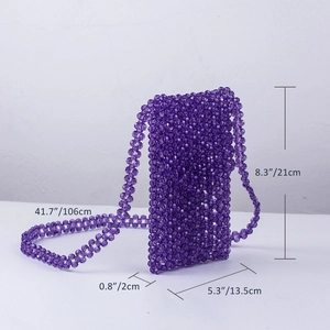 Tableau des tailles détaillé du sac bandoulière en perles acryliques violettes