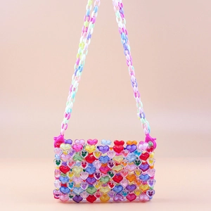 Handmade colorful acrylic heart beaded crossbody bag with vibrant candy color beads