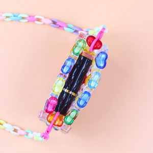 Mini macaron acrylic bead woven lipstick crossbody bag with colorful plastic chain