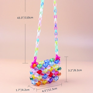 Detailed dimensions of handmade heart-beaded mini crossbody bag with color chain strap
