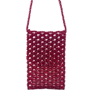 Sac à bandoulière fait main en perles acryliques rouges pour téléphone avec tissage ajouré