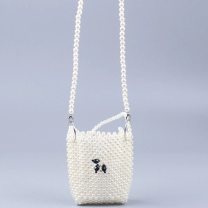 Handmade Beaded Mini Crossbody Bag Imitation Artificial Pearl Woven Handbag With Cute Poodle Pattern Elegant Casual Purse For Women