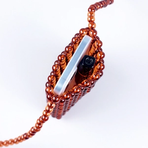 Amber acrylic beaded crossbody phone bag with handmade transparent resin beads and shoulder strap