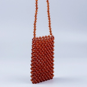 Handmade amber acrylic beaded mini crossbody bag for phone with woven bead strap