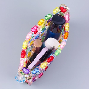 Handmade colorful acrylic heart beaded tote bag with large capacity and gold ring handles
