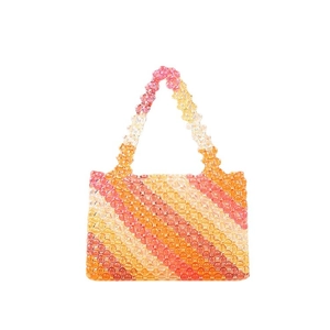Borsa a mano in perline acriliche fatta a mano con strisce sfumate rosa arancio e gialle
