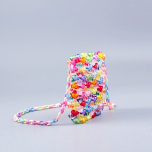 Handmade heart-shaped acrylic beaded mini bag with colorful crossbody chain strap