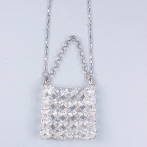 Transparent Acrylic Crystal Beaded Mini Crossbody Bag Handmade Woven Square Handbag With Silver Metal Chain For Women