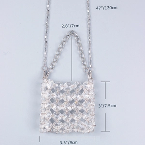 Mini acrylic beaded crossbody bag size guide with 120cm silver chain and 7cm handle