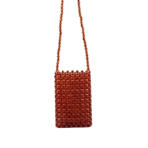 Brown acrylic handmade beaded crossbody bag for mobile phone with woven beads design