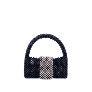 Handmade black beaded handbag with contrasting silver bead accent for elegant evening wear