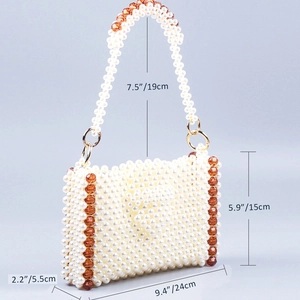 Detailed size specifications for handmade beaded handbag with white and amber beads