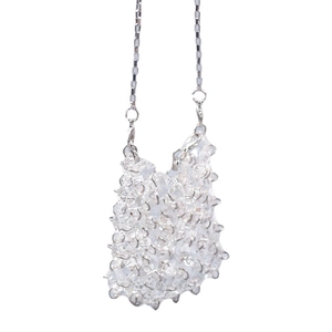 Handmade clear beaded mini bag with silver chain strap for women fairy style