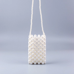 Elegant white pearl beaded crossbody phone bag for women with long shoulder strap