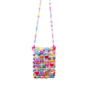 Handmade colorful heart bead woven crossbody bag for women with vibrant acrylic pearls